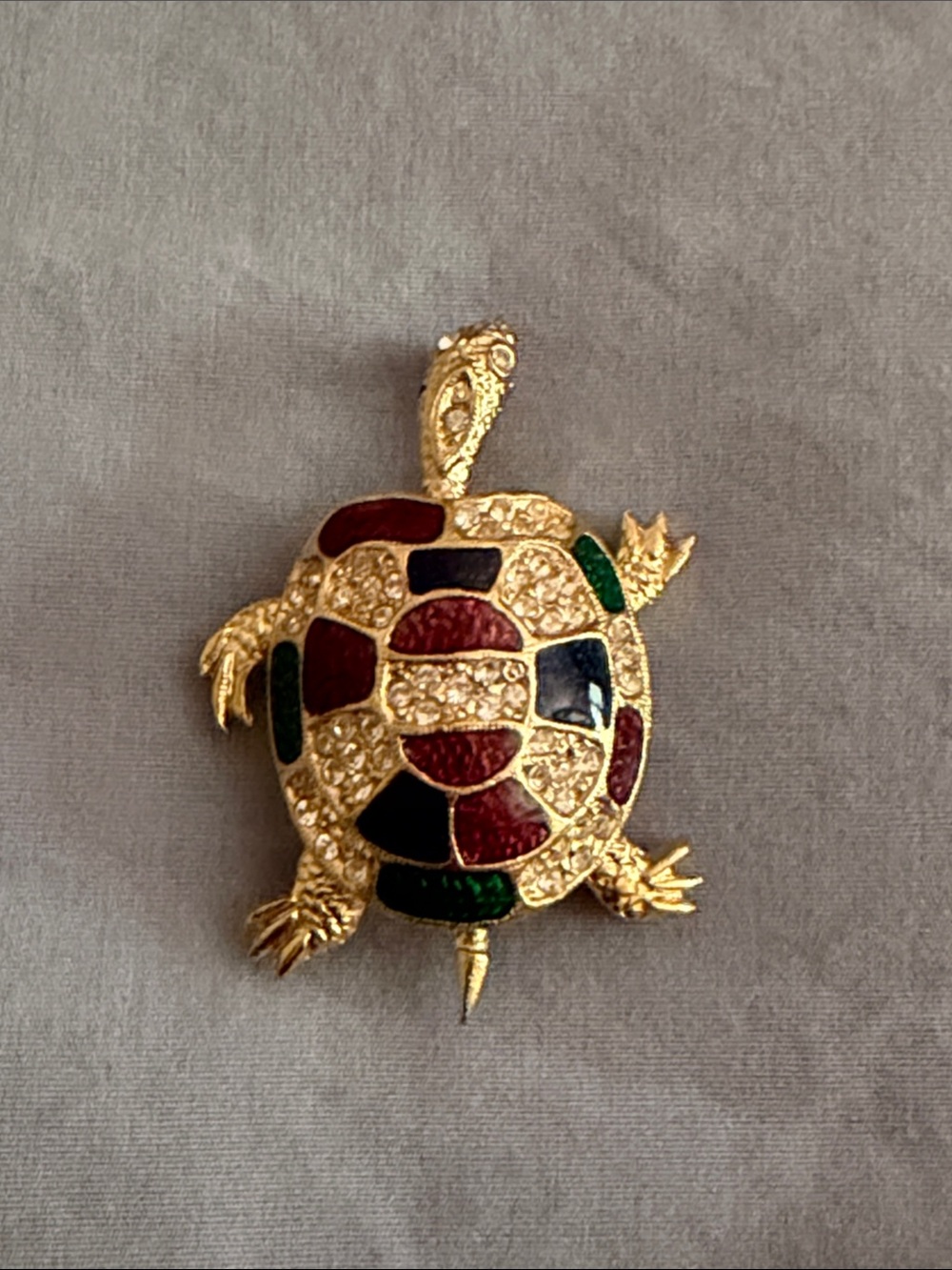 Fifth Ave Collection Gold-Tone Turtle Brooch with Red, Green and Black Enamel